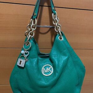 Michael Kors Emerald Green Shoulder Bag with Gold Accents